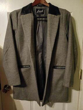 Women's Gray Blazer Coat with Black Trim